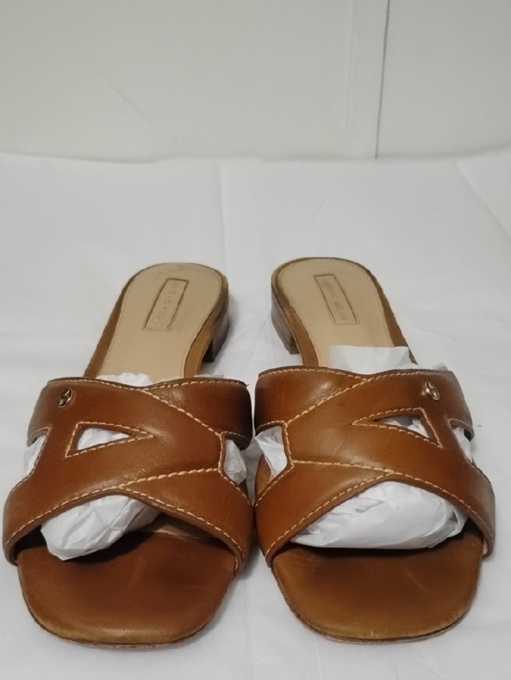 ANTONIO MELANI Tan Leather Slide Mules
